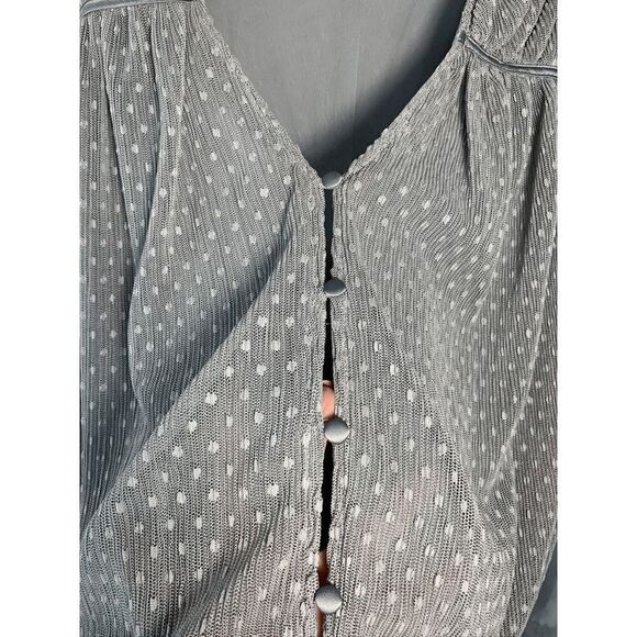 GImmicks By BKE Women's Balloon Sleeve Shirred Polka Dot Blouse Gray Small - Picture 5 of 12